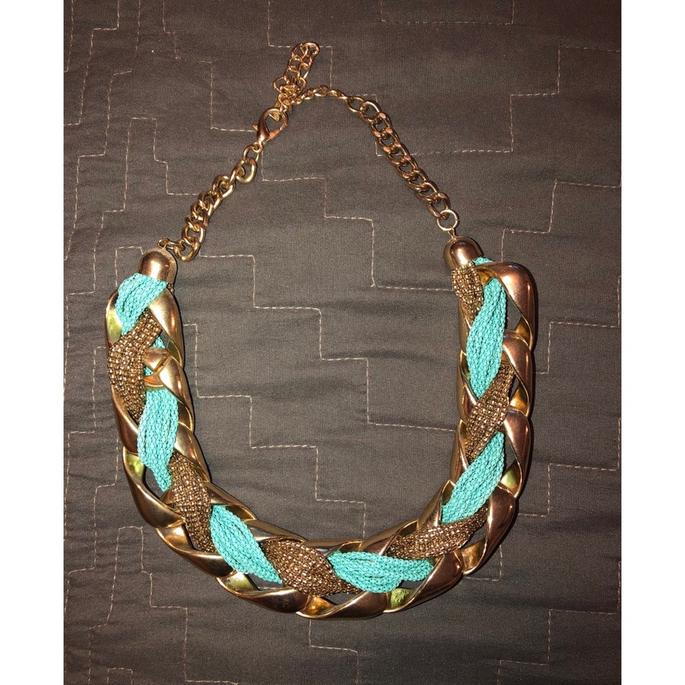 Gold & Turquoise Braided Necklace